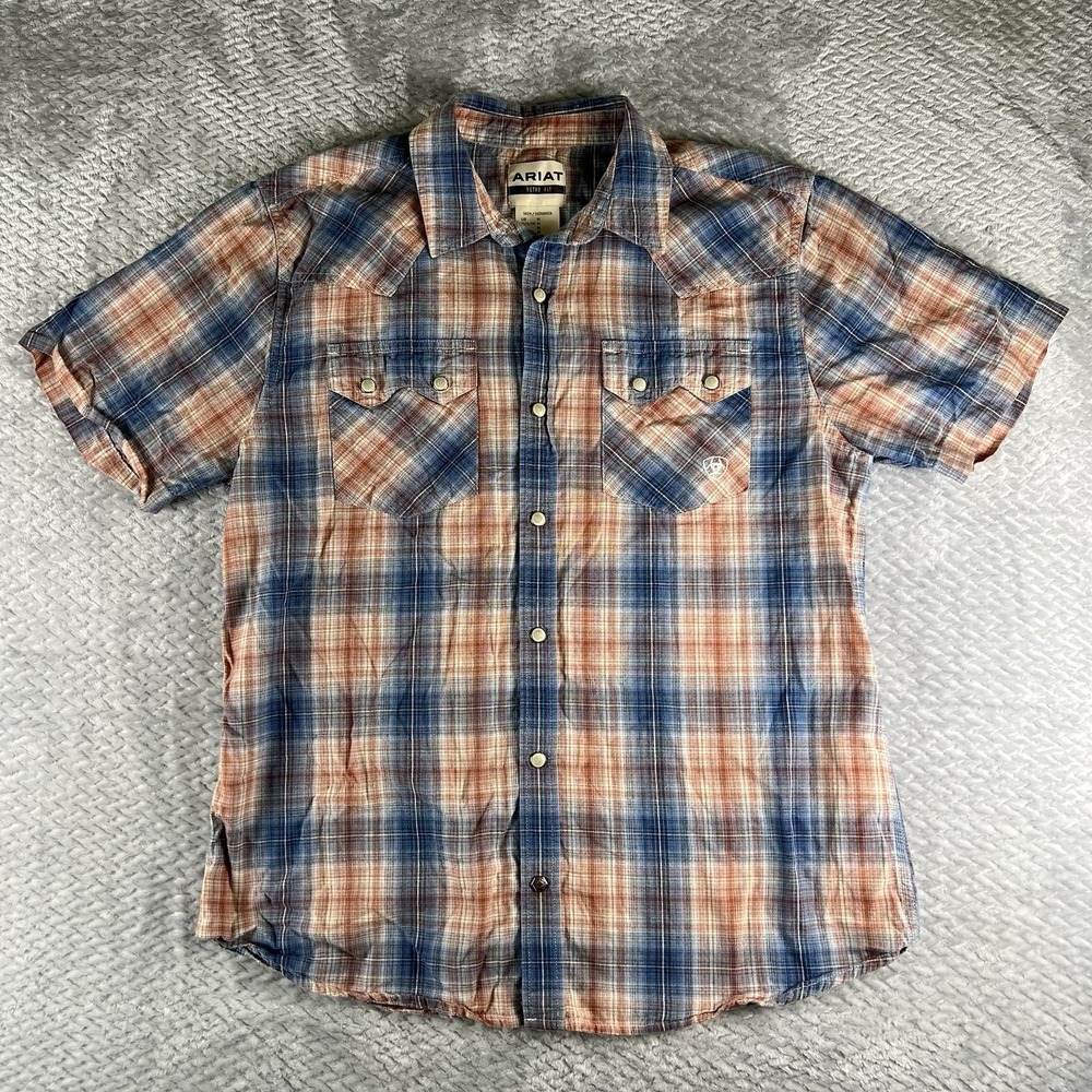 Ariat Retro Fit Hadrian Western Snap Shirt Mens Medium Plaid Short Sleeve M